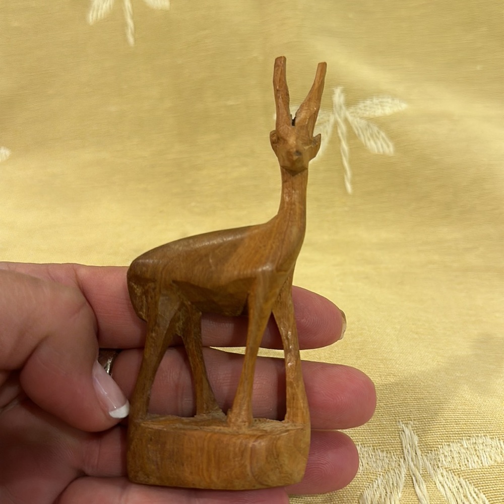 VINTAGE Kenyan Impala Antelope Hand Carved Wooden Gazelle Deer African Animal.